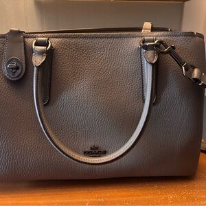 Coach Pebbled Leather Satchel Bag - Charcoal Gray